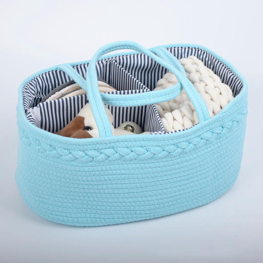 Osdhezcn Baby Diaper Caddy Organizer Portable Cotton Rope Mummy Carriage Nursery Storage Basket Bag Handbag for Changing Table Car Baby Shower Gift