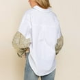 thumbnail image 4 of Chemisier Décontracté pour Femmes Col Rabattu Boutonné Imprimé Patchwork Manches Longues avec Poche Blouses Automne, 4 of 7