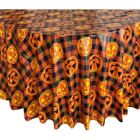 

Newbridge Halloween Jack O Lantern Gingham Flannel Backed Tablecloth Orange and Black Checkered Spooky Pumpkin Vinyl Tablecloth With Flannel Backing 60” x 84” Oval