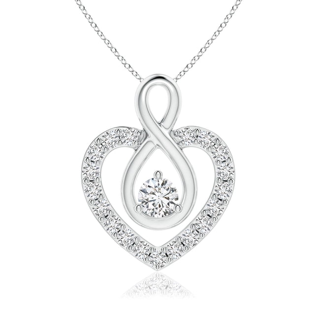 Angara Natural Diamond Necklace - Diamond Heart Pendant with Infinity Loop in Platinum for Women