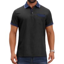 INSPIRE CHIC Men's Golf Short Sleeve Western Retro Stretch Color-Block Business Polo Shirt S Black