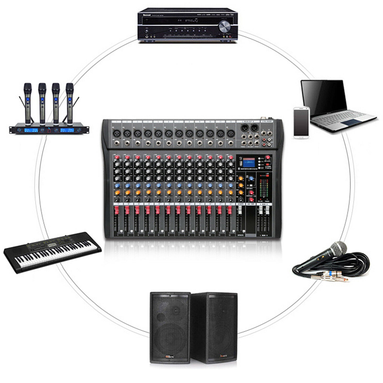 Monica omdømme bomuld CNCEST Mixing Console 12 Channels Bluetooth Live Studio Audio DJ KTV Mixer  Sound Board - Walmart.com