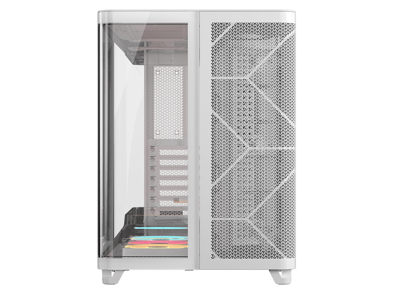 Corsair AIR 5400 LX-R RGB iCUE LINK Triple Chamber Mid-Tower PC Case-White with 3x iCUE LINK LX-R RGB 120mm reverse-rotor fans and System Hub Pre-Installed, BTF Back Plug Motherboard Design