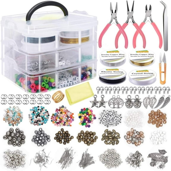 1366Pcs DIY Jewelry Kit for Beginners: Beaded Metal Accessories, Elastic Rope & Tools