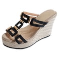 thumbnail image 1 of DAFEI Sandales Compensées en Liège pour Femmes avec Décoration Carrée en Métal Rétro, à la Mode et Confortables Chaussures pour Femmes, 1 of 8