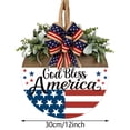 thumbnail image 5 of God Bless America Patriotic Door Hanger, 12 Inch Wooden Round Front Door Sign with American Flag Bow & Faux Greenery, Red White Blue 4th of July Independence Day Memorial Day Porch Wall Decor, 5 of 8