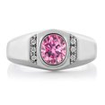 thumbnail image 2 of Gem Stone King Men's 925 Sterling Silver Oval Pink Moissanite and White Created Sapphire Ring (1.44 Cttw, Available in Size 7, 8, 9, 10, 11, 12, 13), 2 of 6
