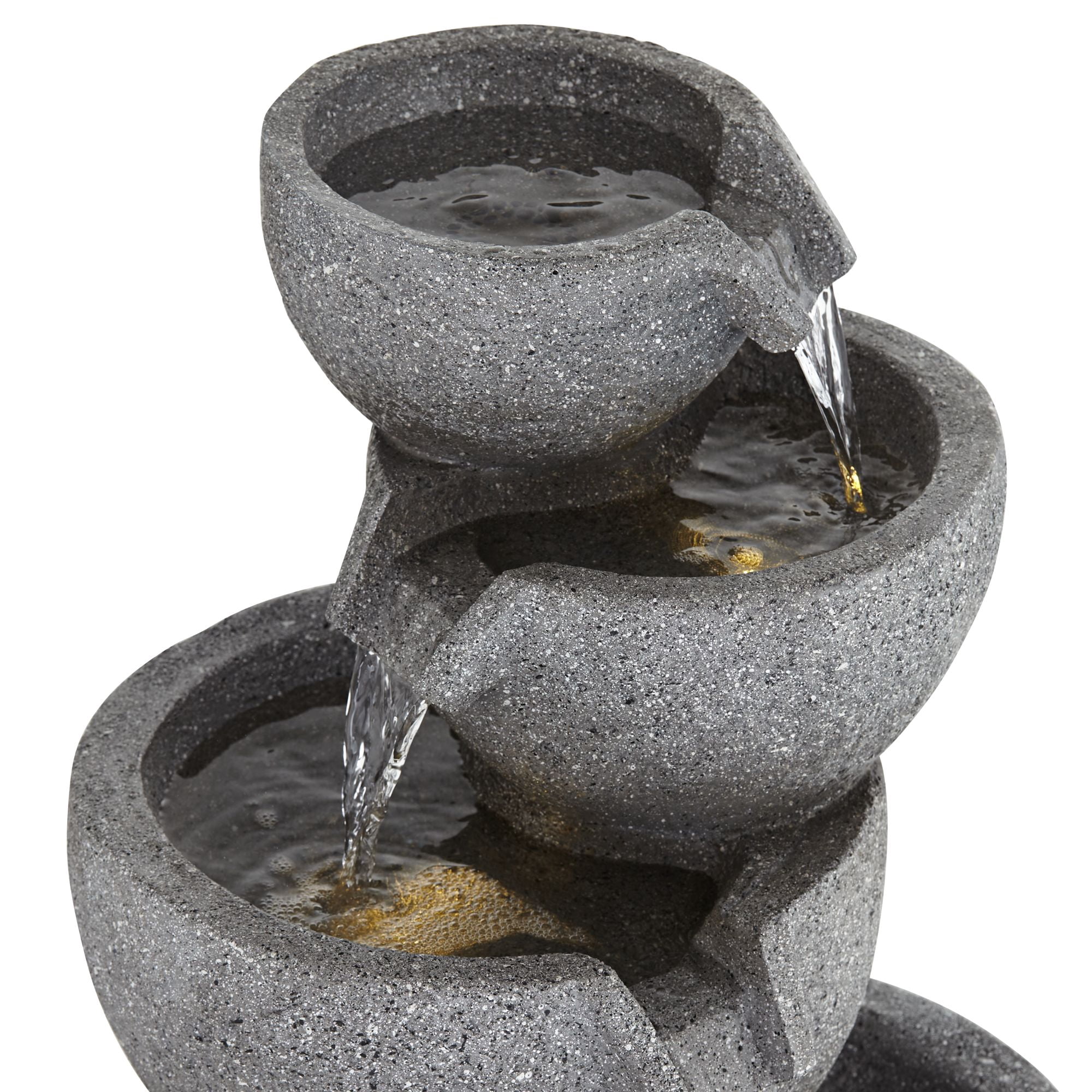 Four Bowls 32" High Large Zen Modern Indoor Outdoor Decor Gray Faux Stone Floor Fountain Light LED Cascading