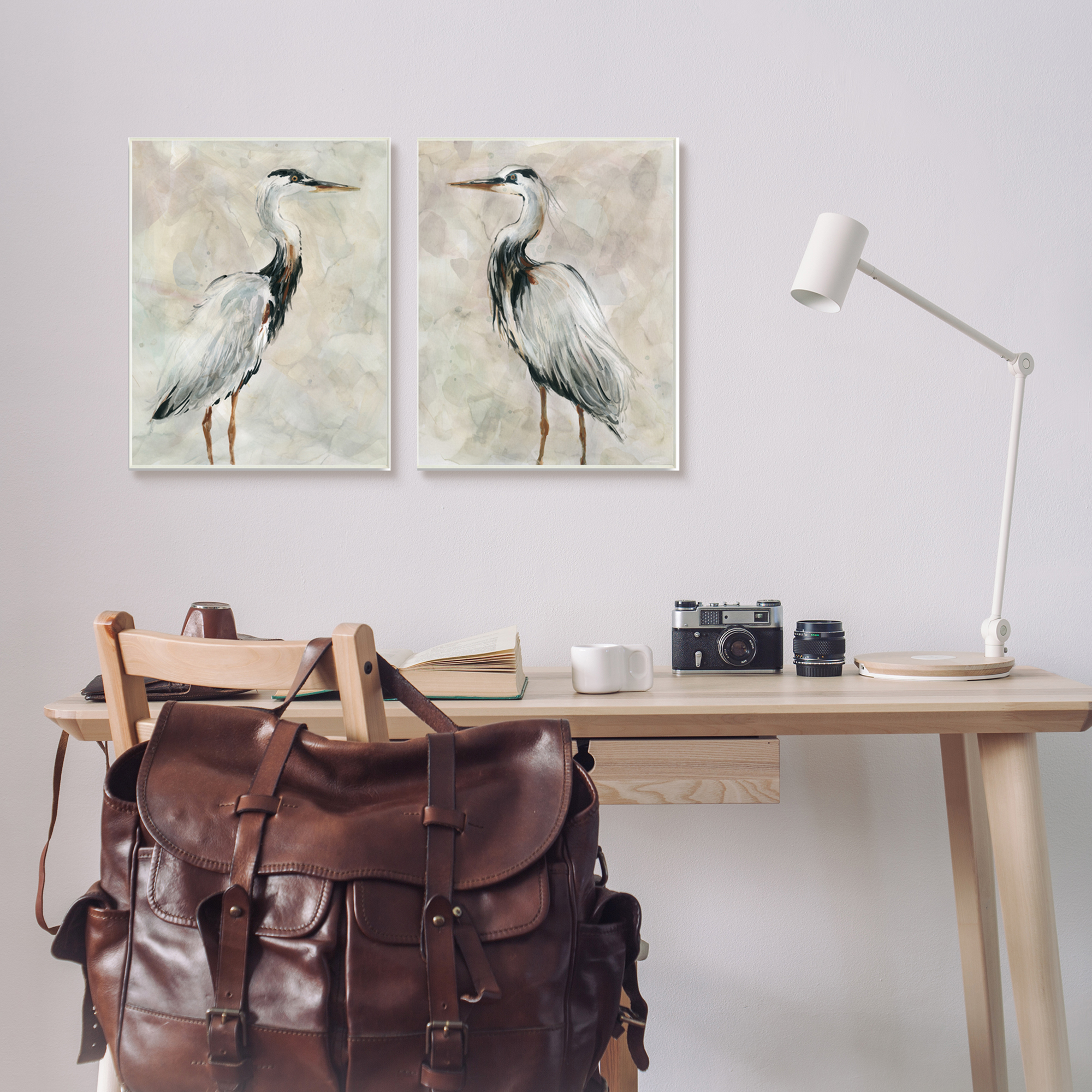 Stupell Industries Abstract Watercolor Great Heron Birds Expressive Tan Feathers, 13 x 19, Design by Carol Robinson