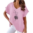 thumbnail image 2 of Plus Size Tops for Women Sunflower Print V-neck Cotton And Hemp Casual Short Sleeved T-shirt, 2 of 6