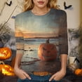 thumbnail image 2 of Towmus Womens Fall Shirts Halloween V Neck 3/4 Length Sleeve Pumpkin T-Shirts Thanksgiving Graphic Tee Tops, 2 of 6