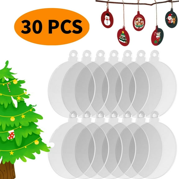 LQQBOX 30 Pcs Christmas Tree Ornaments Blanks - 2.95 Inch Clear Round Acrylic Flat Disc Ornaments Blanks Christmas DIY Crafts Transparent Circle Discs for Winter New Year Party Hanging Decorations