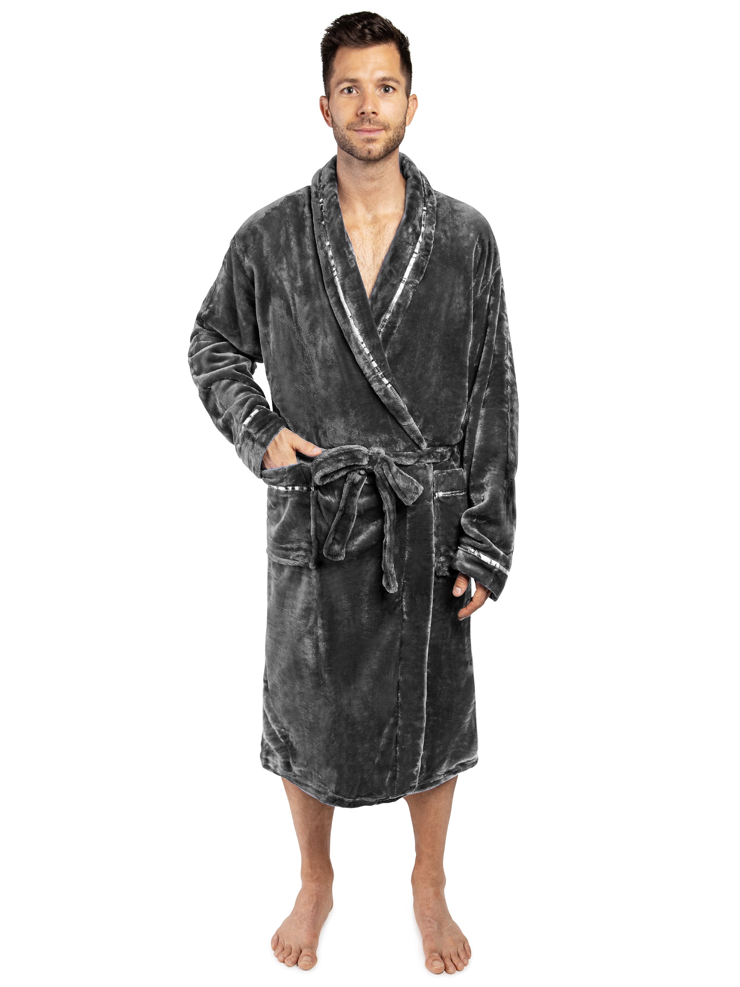 Pavilia PAVILIA Mens Soft Plush Robe Fleece Gray Robes for Men