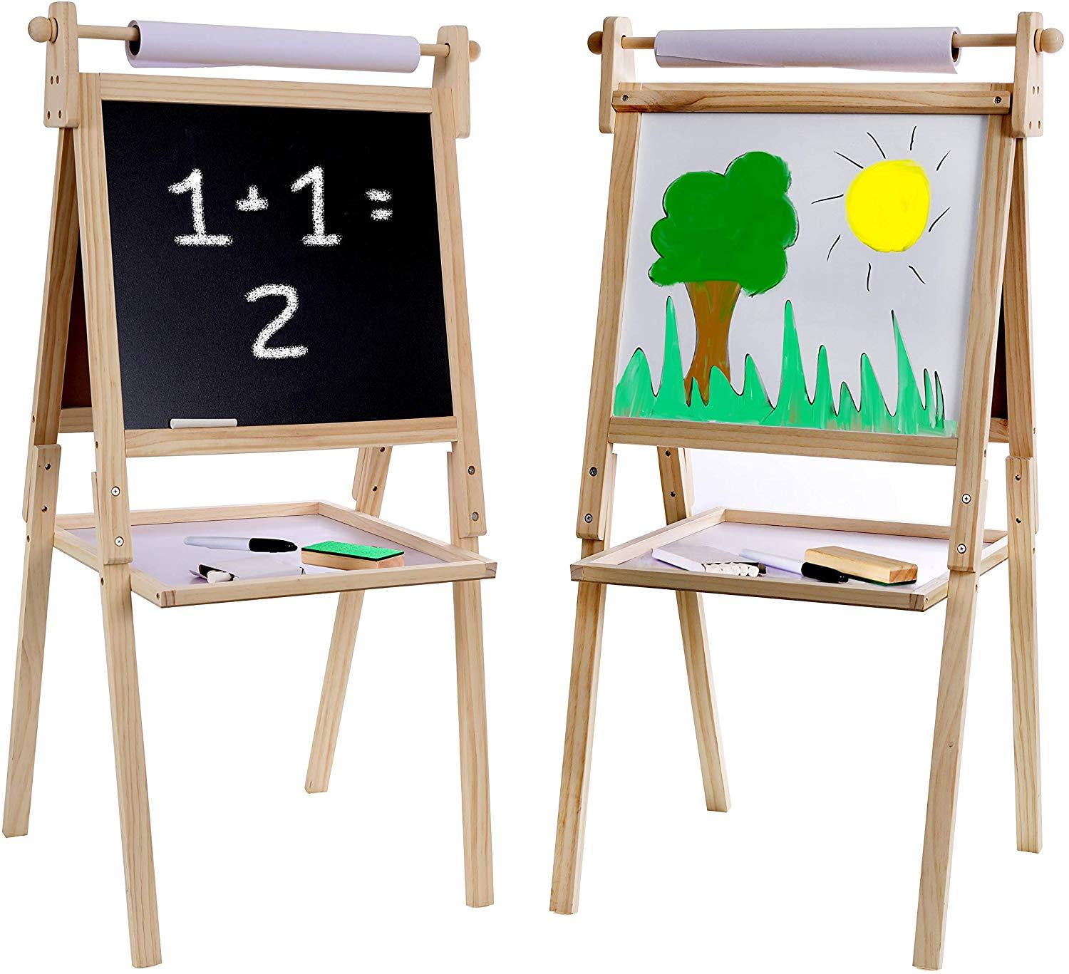 Kraftic Kid's Drawing Easel Chalkboard, Dry Erase Board and