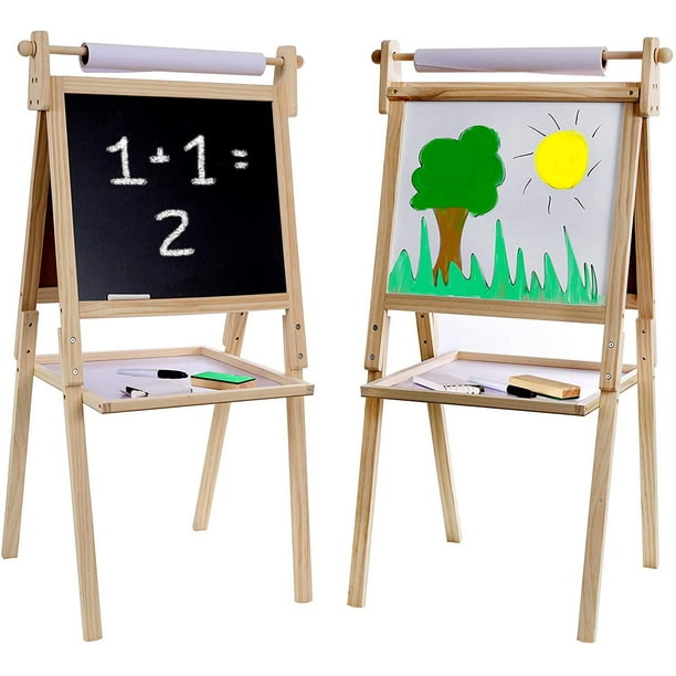 Kraftic Kid's Drawing Easel Chalkboard, Dry Erase Board and