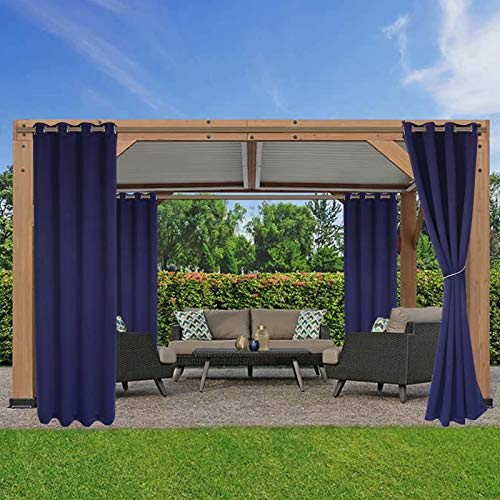 Home Indoor & Outdoor Blackout Curtains Sun Shades Grey, 52'' x 108'' Thermal Insulated Curtains Indoor Outdoor Patio Windproof Curtains for Living Room/Bedroom/Porches/Pergola/Yard/Sliding Doors/Pergola 