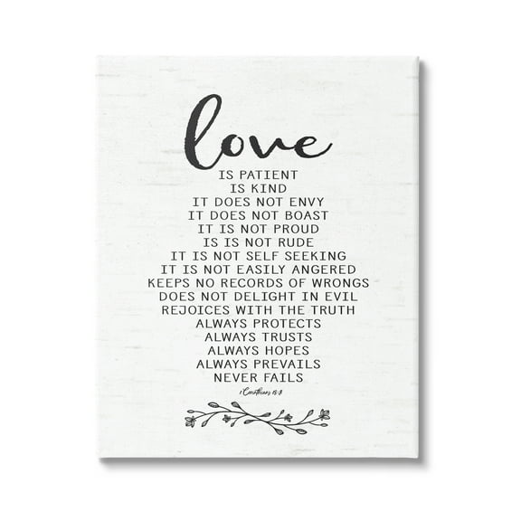Stupell Industries Love is.. Uplifting Heartfelt Quote Spiritual Scripture Graphic Art Gallery Wrapped Canvas Print Wall Art, Design by Lettered and Lined