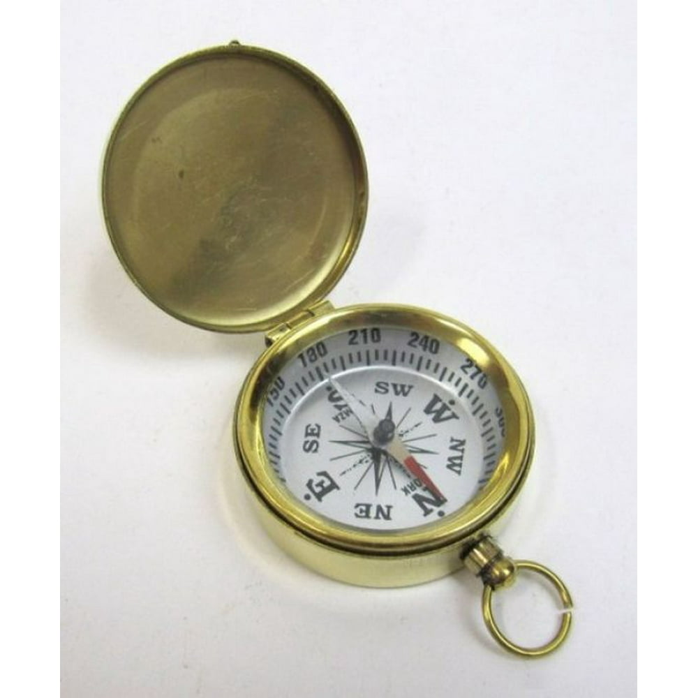 Wonderful Brass Pocket Compass with Lid White Dial