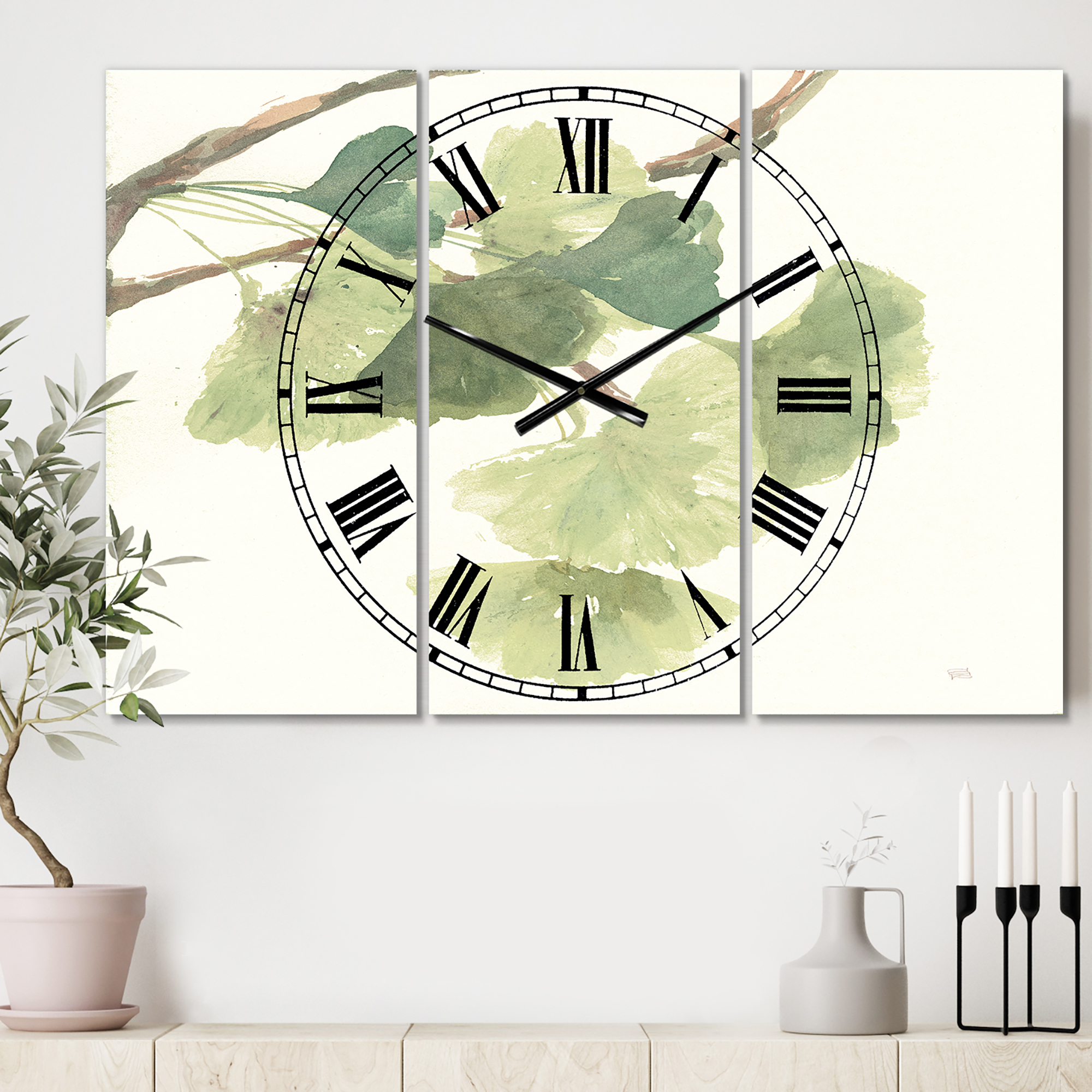 Designart 'Watercolor Gingko Leaves I' Lodge wall clock