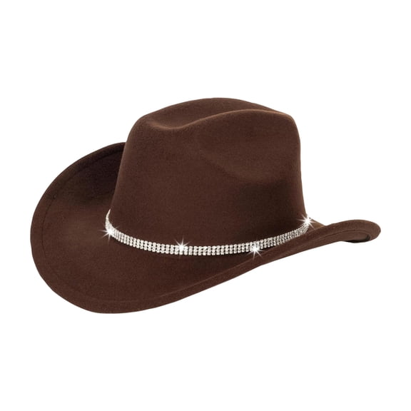 Women's Adult Western Cowboy Hat with Rhinestone Band Felt Cowgirl Cap for Bachelorette Party Music Festival Costume Everyday Casual Apparel Accessory