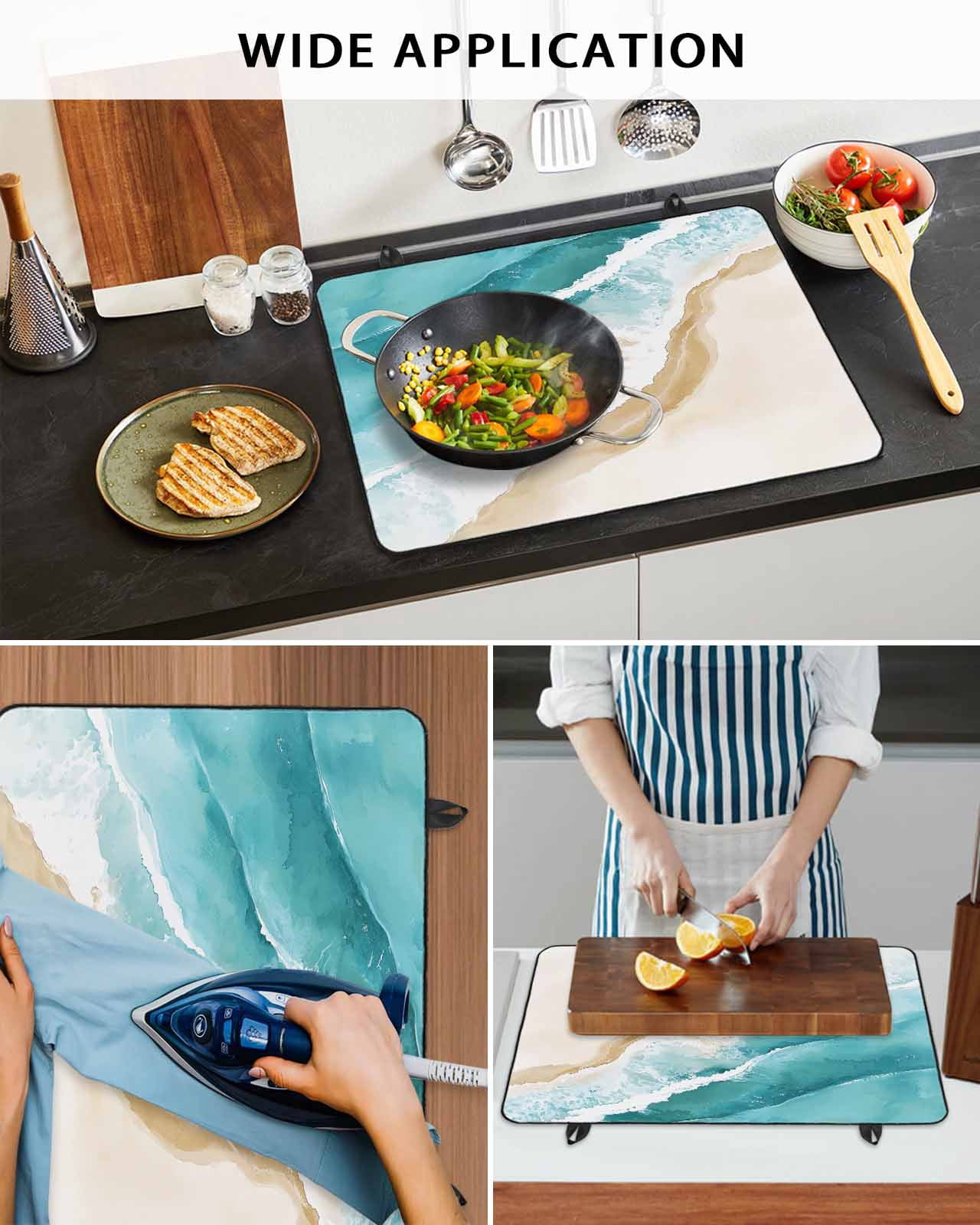 nqOlkjepod Large Induction Cooktop Protector Mat 24"x21", Teal Waves Coastal Stove Top Covers for Electric Stove, Summer Beach Nautical Ocean Stove Burner Cover Mats, Glass Top Stove Cover