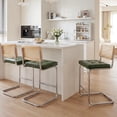 thumbnail image 3 of Zesthouse 26″ Natural Rattan Counter Stools Set of 3, Mid Century Modern Bar Stools with Cane Back & Chrome Legs, Cantilevered Design, Upholstered Faux Leather Barstools for Kitchen Island, Green, 3 of 11
