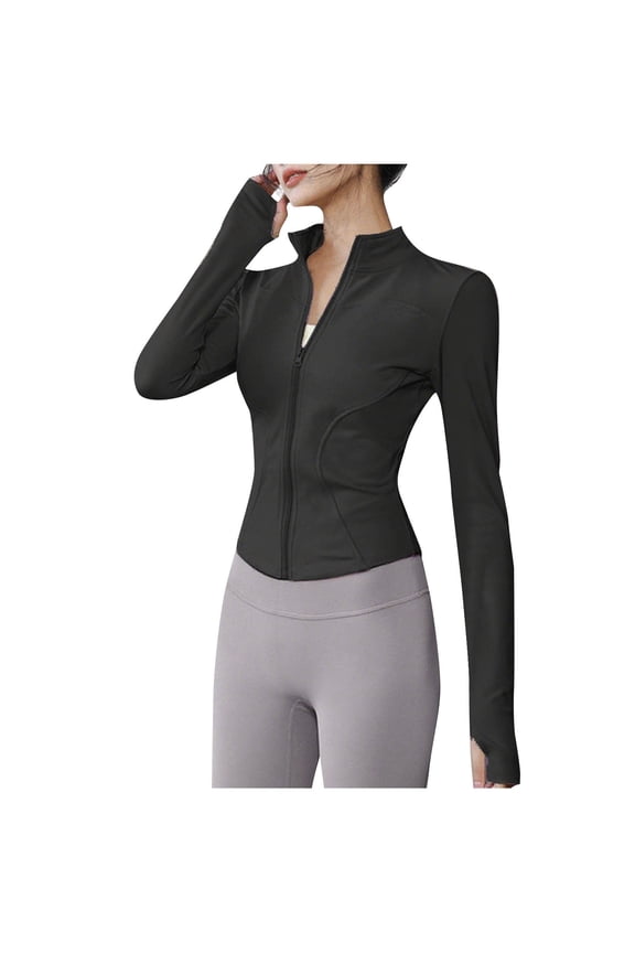 Women Yoga Jackets Zip up Cropped Lightweight Coat Athletic Workout Slim Jacket with Pockets S-4XL