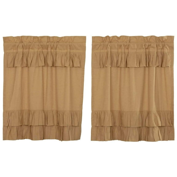 VHC Brands Simple Life Cotton Ruffled Tier Curtains, Khaki, 2 Panels