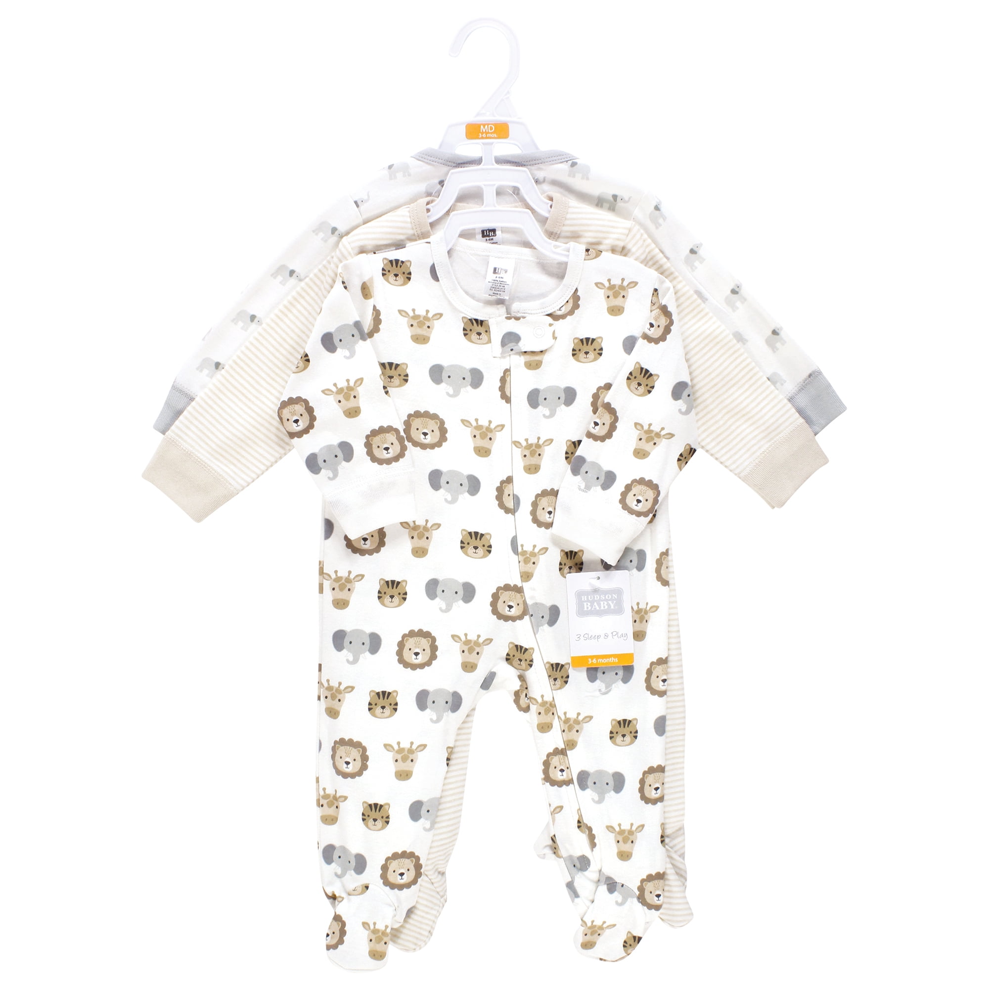 Hudson Baby Cotton Sleep and Play, Happy Little One Safari, 3-6 Months