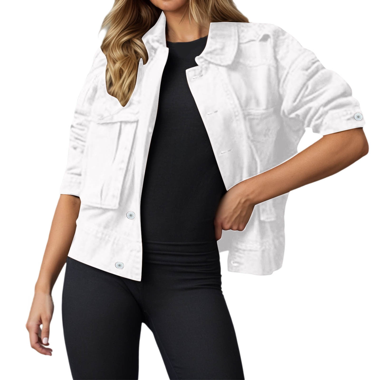 Vestes Décontractées pour Femmes, Veste en Denim Courte à Boutons