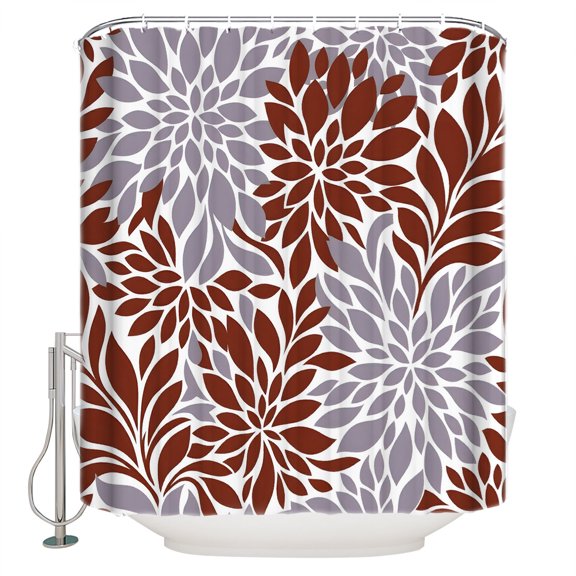 Brown Grey Floral Bathroom Shower Curtains with 12 Hooks Polyester Waterproof Shower Curtain for Stalls and Bathtubs Vintage Abstract Art Farmhouse Decorative Bathroom Privacy Curtain 48x72 Inches