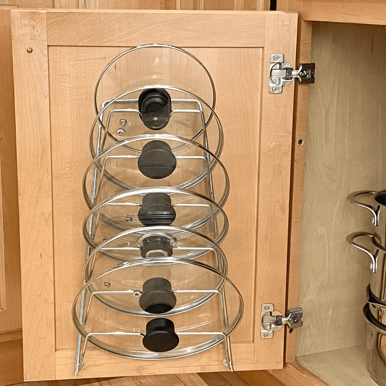 Evelots Pot Lid Storage-Cabinet Door/Wall-Organizer-6 Pot/Pan Covers-Chrome