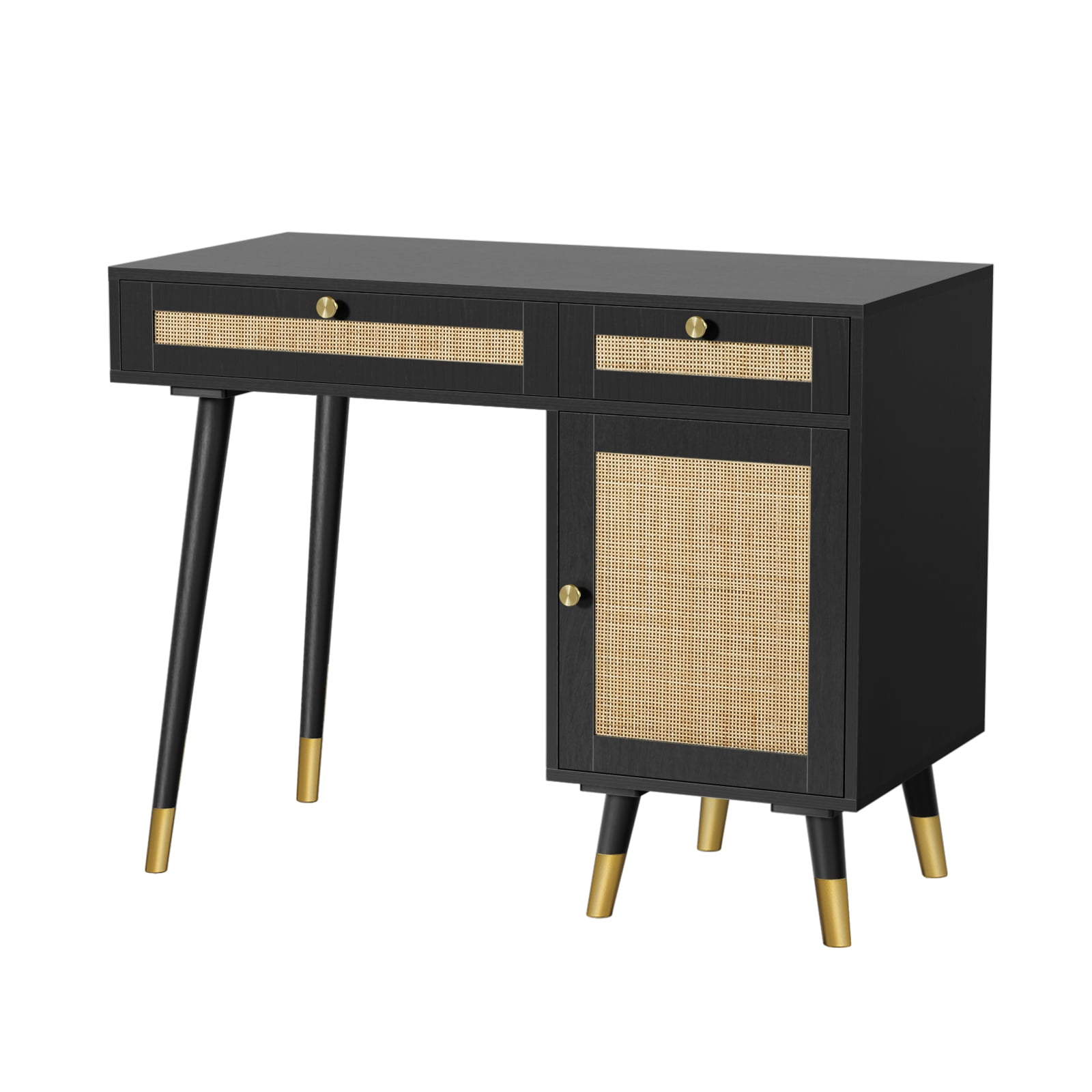 Eumyviv Multipurpose Rattan Furniture, Desktop Computer Desk with Storage, Office Room Desk, Black D0005