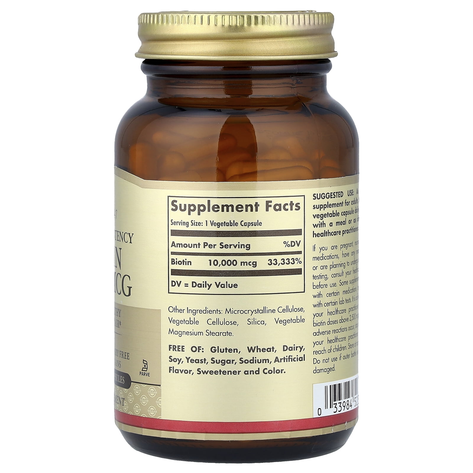 Solgar Biotin, Super High Potency , 10,000 mcg, 120 Vegetable Capsules