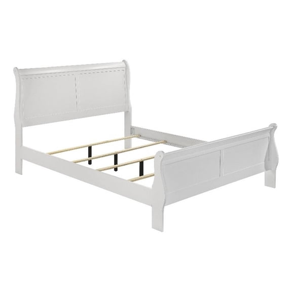 Nim Full Size Bed- Sleigh Panel Headboard Design- White- Low Profile