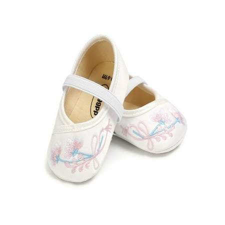 Baby Girls Chinese Style Embroidery Flat Pump Shoes Elastic Prewalker Toddler Shoes
