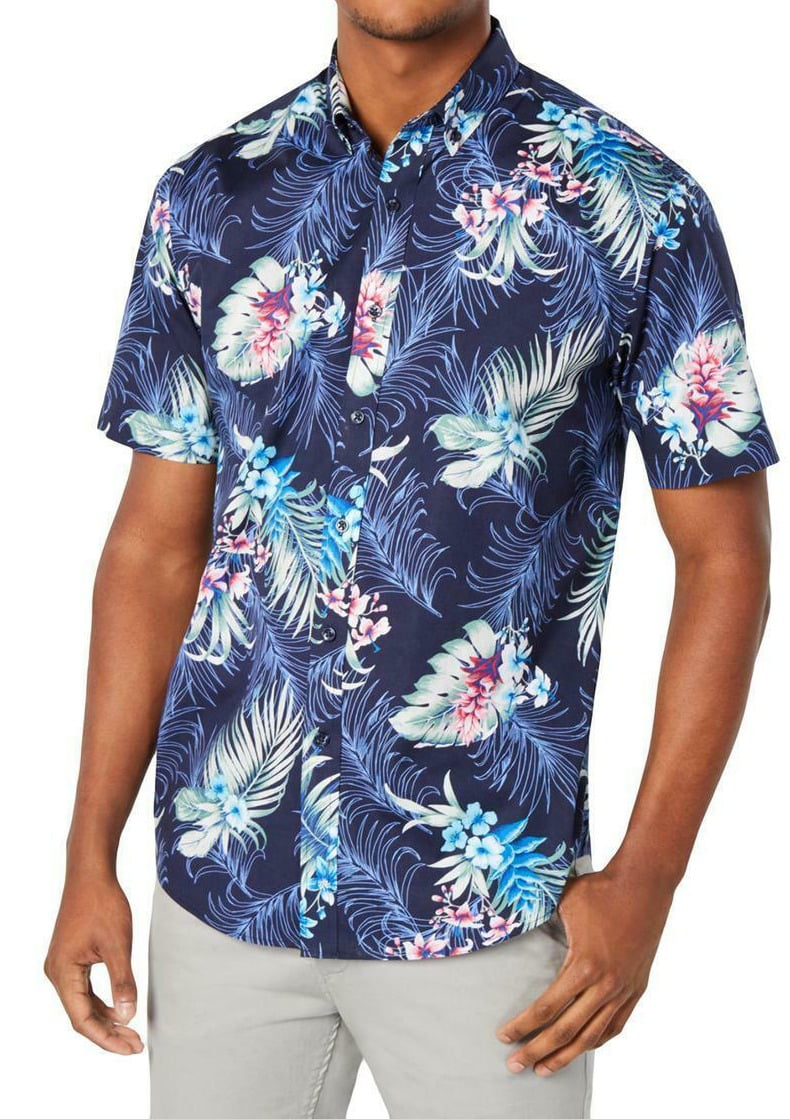 Club Room Mens Hawaiian Shirt Floral Stretch Button Down Blue XL -  Walmart.com