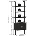 thumbnail image 2 of 73" Tall Bookshelf with Cabinet, Industrial Ladder Wall Mount Shelf Bookcase with Wood and Metal Frame, Plant Shelf Wall Storage Display for Living Room Bedroom, Black Wood Grain, 2 of 9