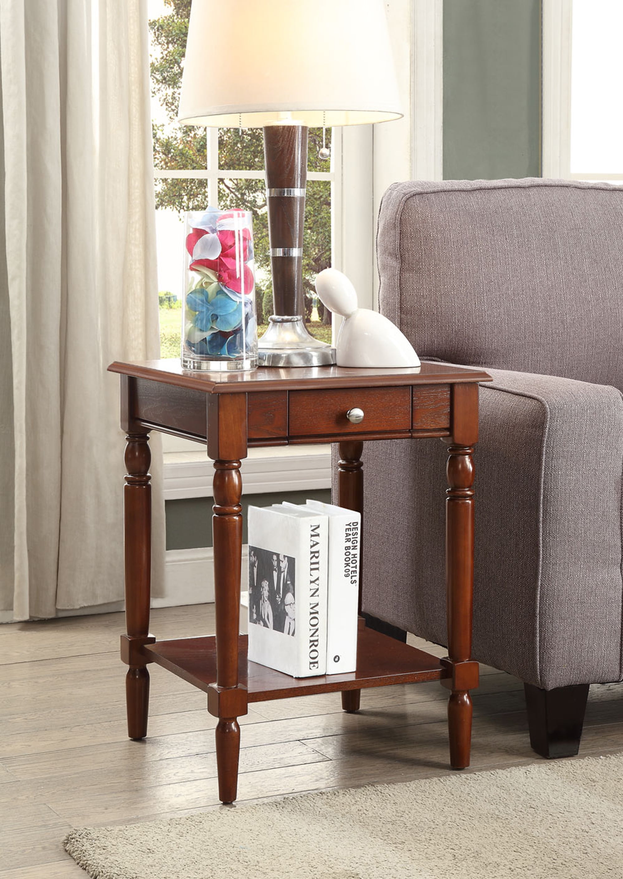 Convenience Concepts French Country End Table with Drawer and Shelf