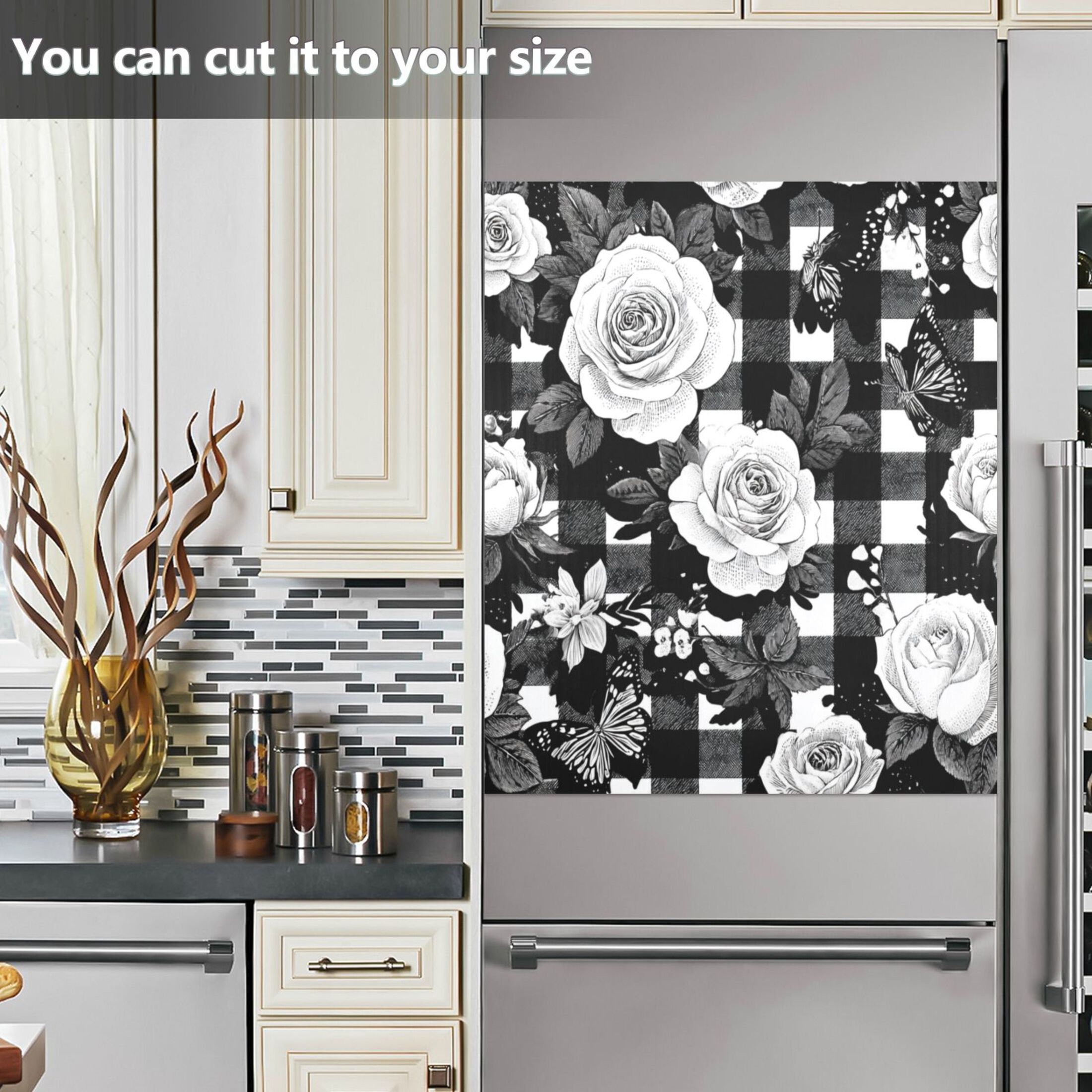 Dishwasher Magnetic Refrigerator Magnet Cover Sticker Home Decorative 23"x26" White Rose Pattern