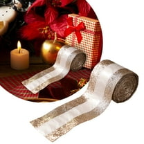 5 Yards Long Christmas Glitter Wired Ribbon, 2.5 Inch Wide Stripe Wired Edge Ribbon Holiday Fabric Ribbons, for Decor Gift Wrapping Bows Xmas Tree Wreath Garland DIY Crafts(Gold-B)