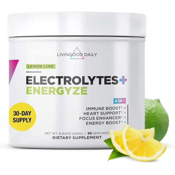 Livingood Daily Electrolytes Powder, Electrolytes Hydration Powder with Vitamin C, Taurine, D Ribose & FOS, Sugar Free Electrolyte Drink Mix, Keto, Gluten Free, Lemon Lime Flavor, 30 Servings