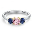thumbnail image 3 of Gem Stone King 925 Silver and 10K Yellow Gold Pink Lab Grown Diamond and Blue Created Sapphire Engagement Ring for Women | 1.00 Cttw | Round 5MM | Gemstone April Birthstone | Size 5, 3 of 6