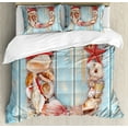thumbnail image 1 of Letter U Queen Size Duvet Cover Set, Underwater Wildlife Coastal Design of U Alphabet Words Language, Decorative 3 Piece Bedding Set with 2 Pillow Shams, Pale Blue Ivory Dark Coral, by Ambesonne, 1 of 3