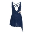 thumbnail image 3 of Hansber Girl's Lyrical Dance Dress Figure Ice Skating Asymmetrical Skirt Leotard Ballet Contemporary Dancewear Navy Blue 16, 3 of 6