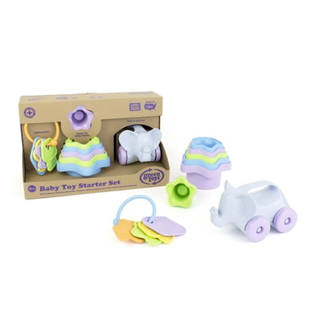 Green Toys Baby Toy Starter Set (First Keys, Stacking Cups, Elephant)
