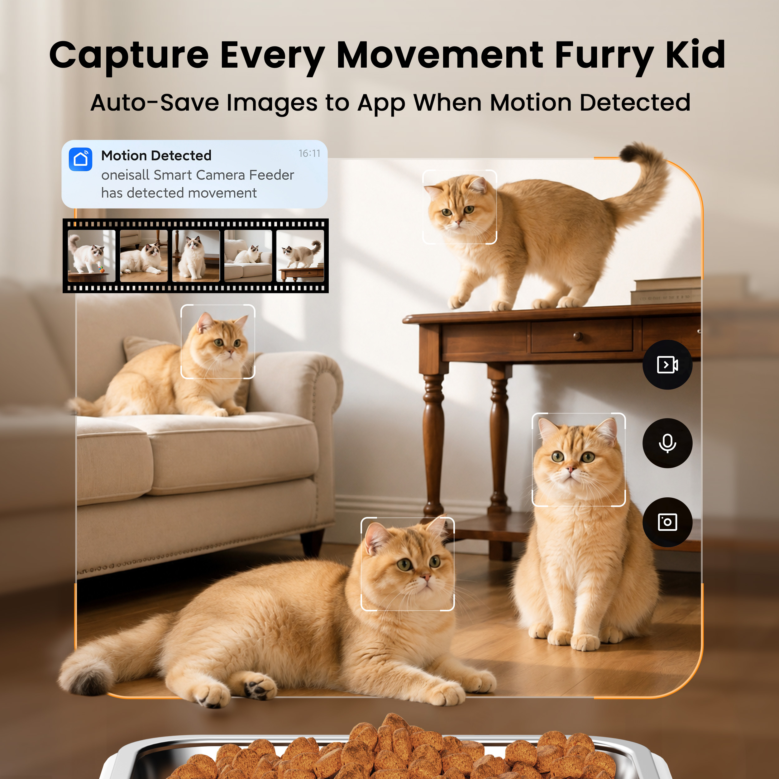 Oneisall Automatic Cat Feeder with Camera, 6L, White photo 4
