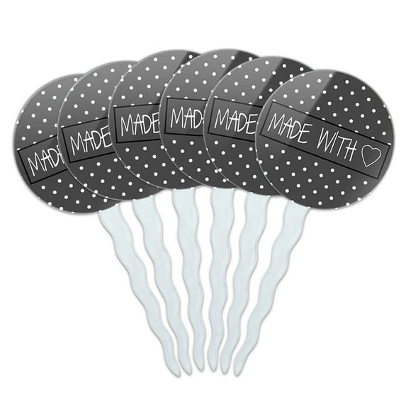 Made With Love Gray Handmade Gift Cupcake Picks Toppers - Set of 6
