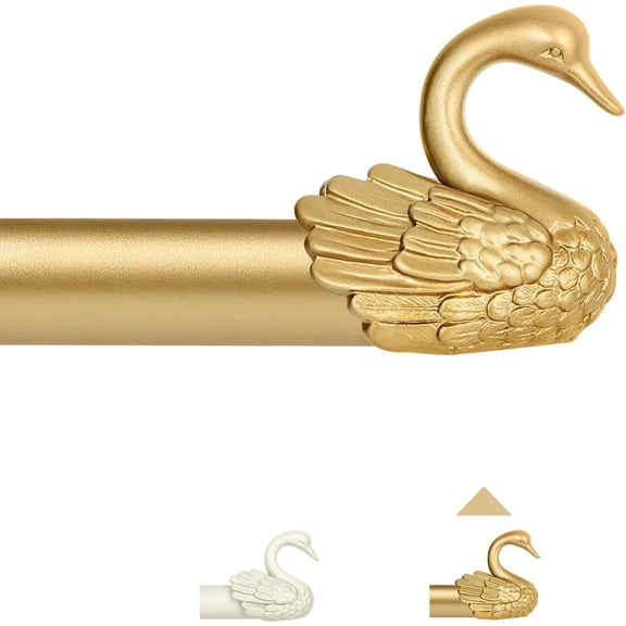 Gold Curtain Rods for Windows 48 to 84 Inch(4-7ft),1 Inch Adjustable Curtain Rod,Heavy Duty Window Rods,Decorative Swan Finials Drapery Pole,Telescoping Single Rod for Bedroom 36-88",Brass