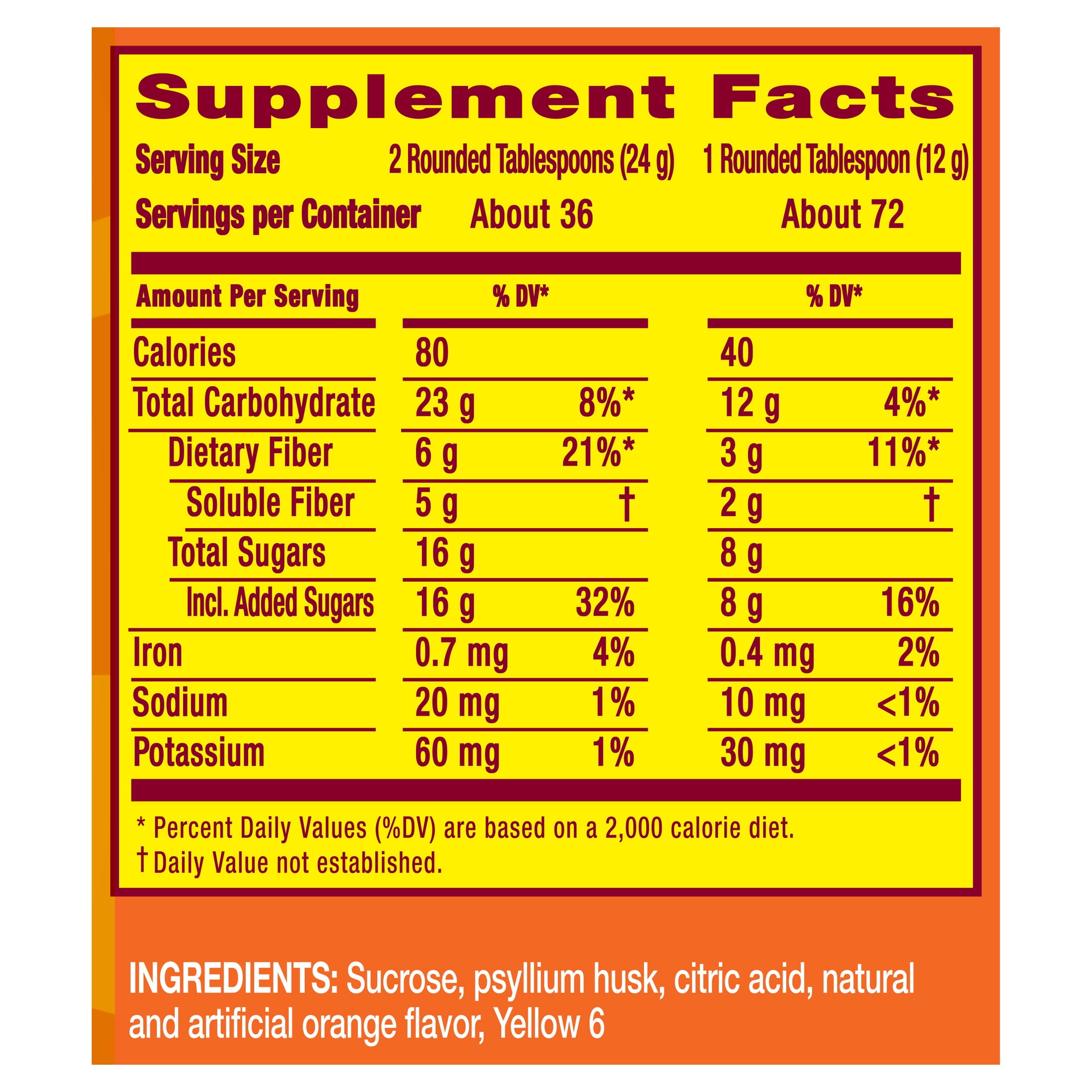Metamucil Psyllium Fiber Powder, Real Sugar Orange, GLP-1 Friendly Fiber>, 72 Tbsp
